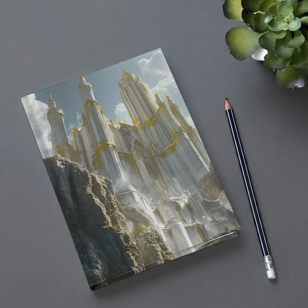 White Gold Fantasy Castle Rocky Cliffs – Notebooks