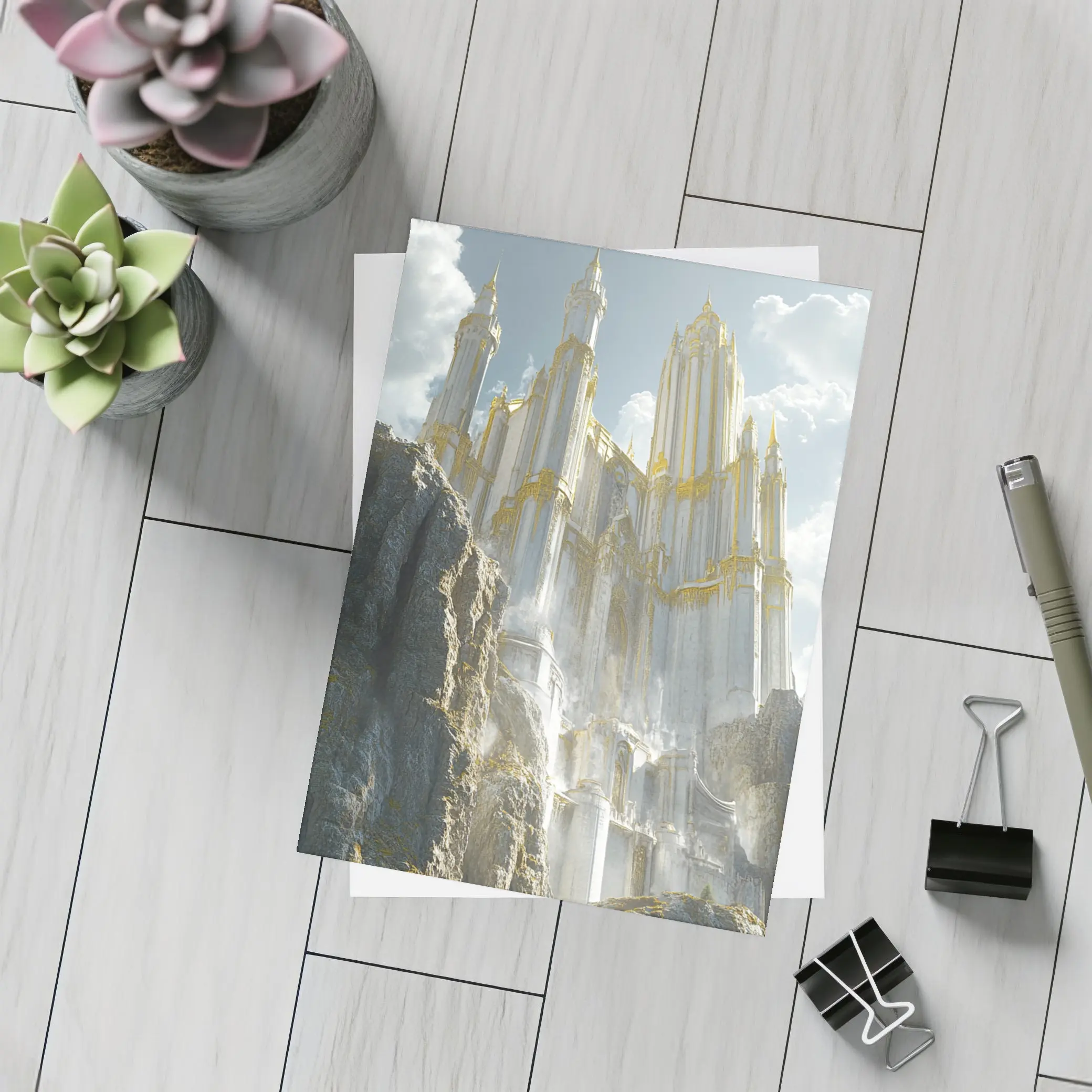 White Gold Fantasy Castle Rocky Cliffs – Postcards