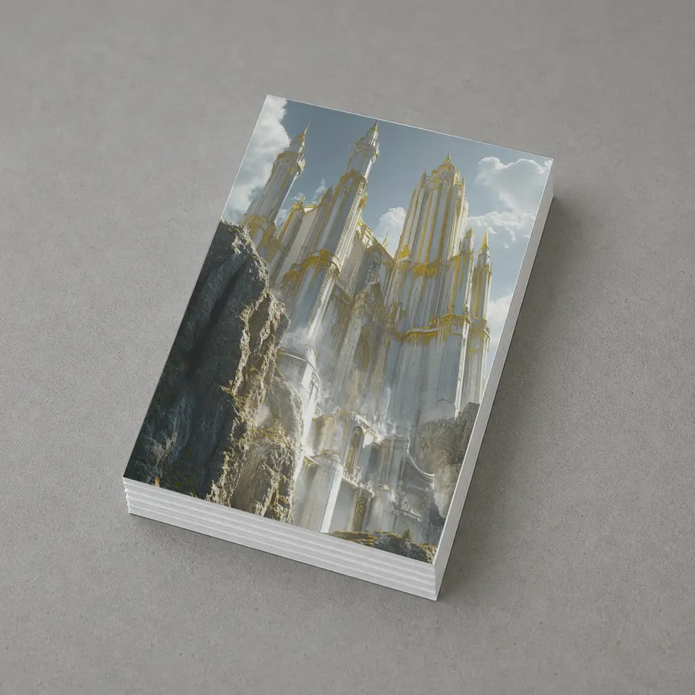 White Gold Fantasy Castle Rocky Cliffs – Postcards