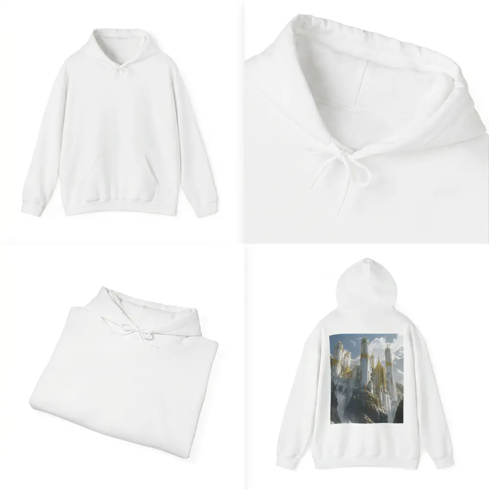 White Gold Fantasy Castle Mountain Cliff – Hoodies