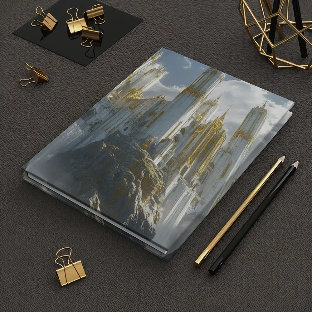 White Gold Fantasy Castle Mountain Cliff – Notebooks