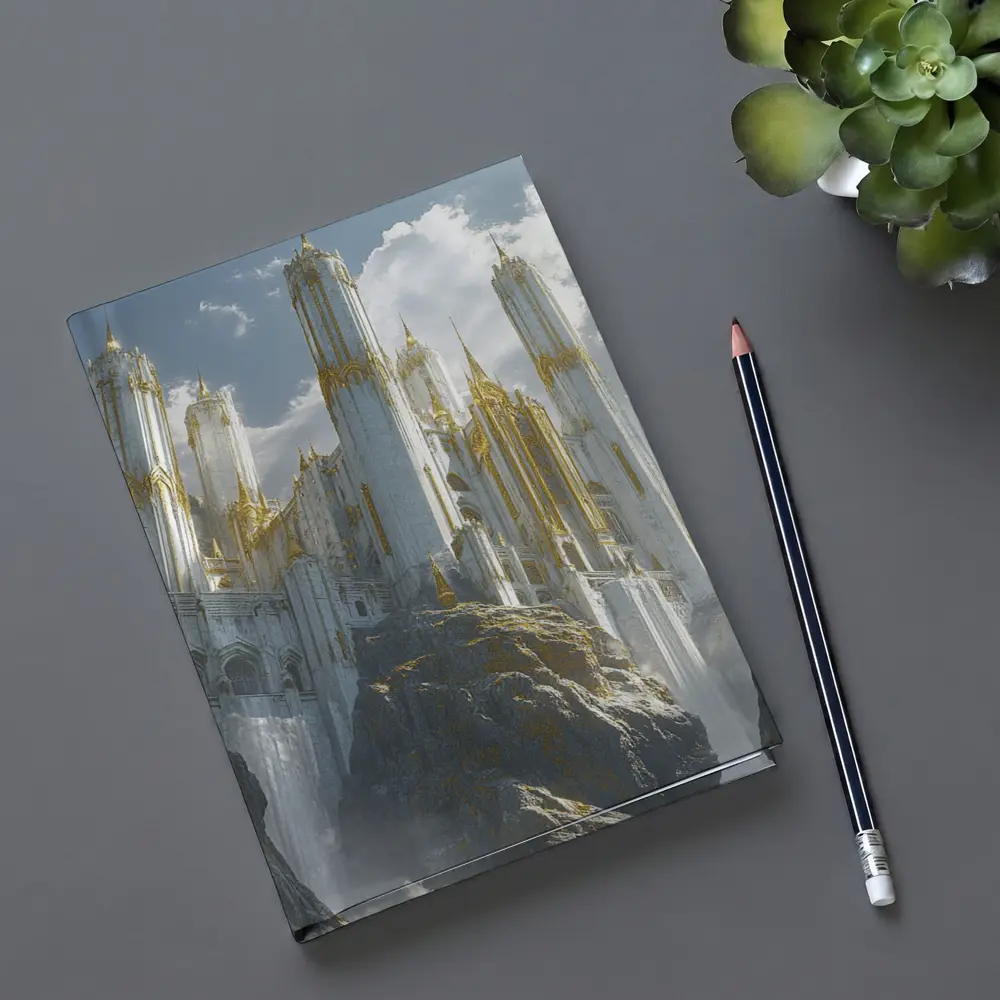 White Gold Fantasy Castle Mountain Cliff – Notebooks