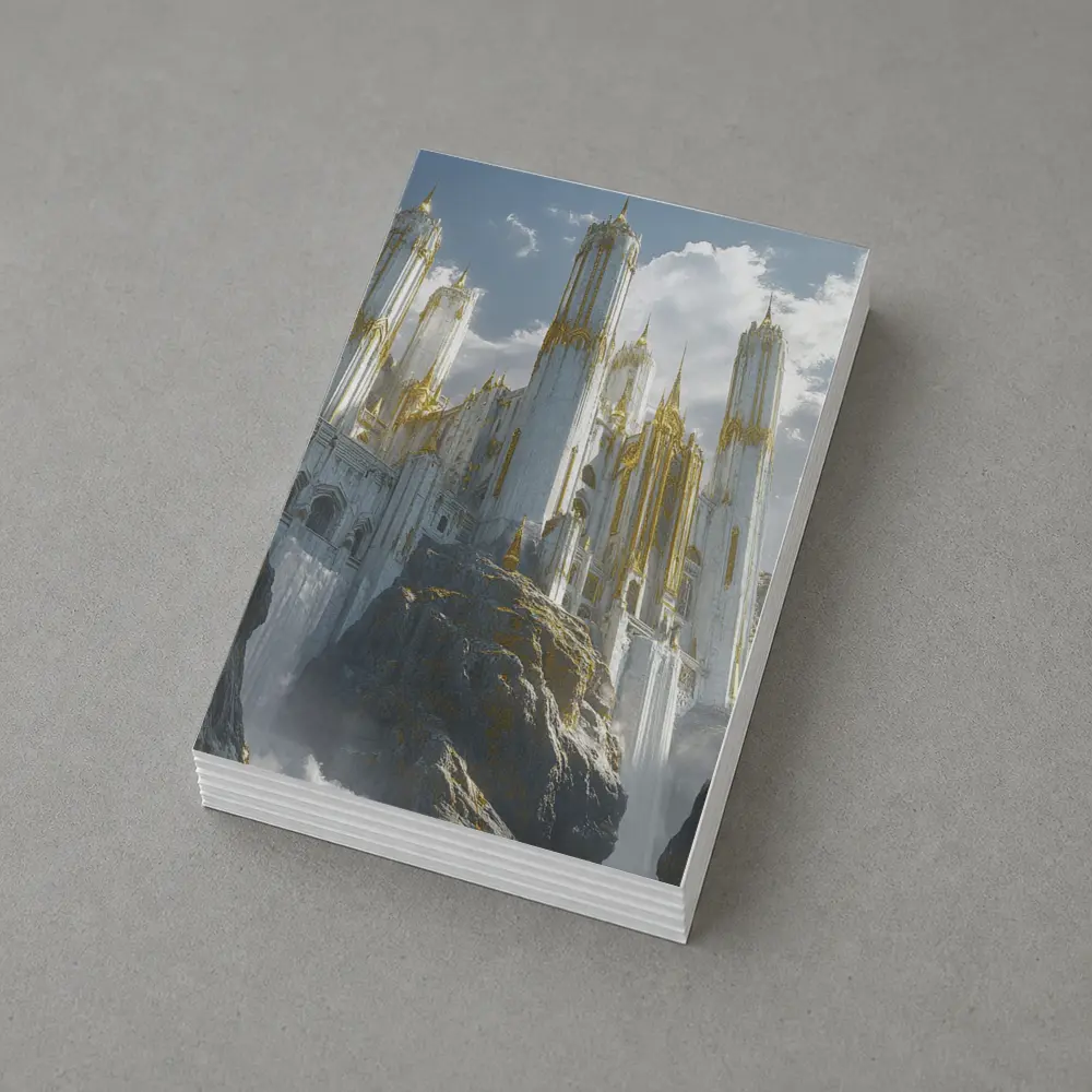 White Gold Fantasy Castle Mountain Cliff – Postcards