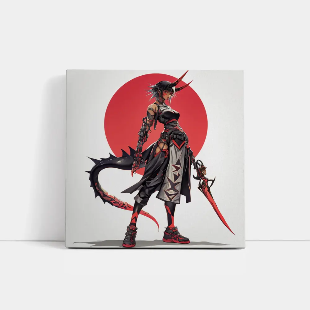 Anime Demon Girl Warrior Red Circle – Wall Art
