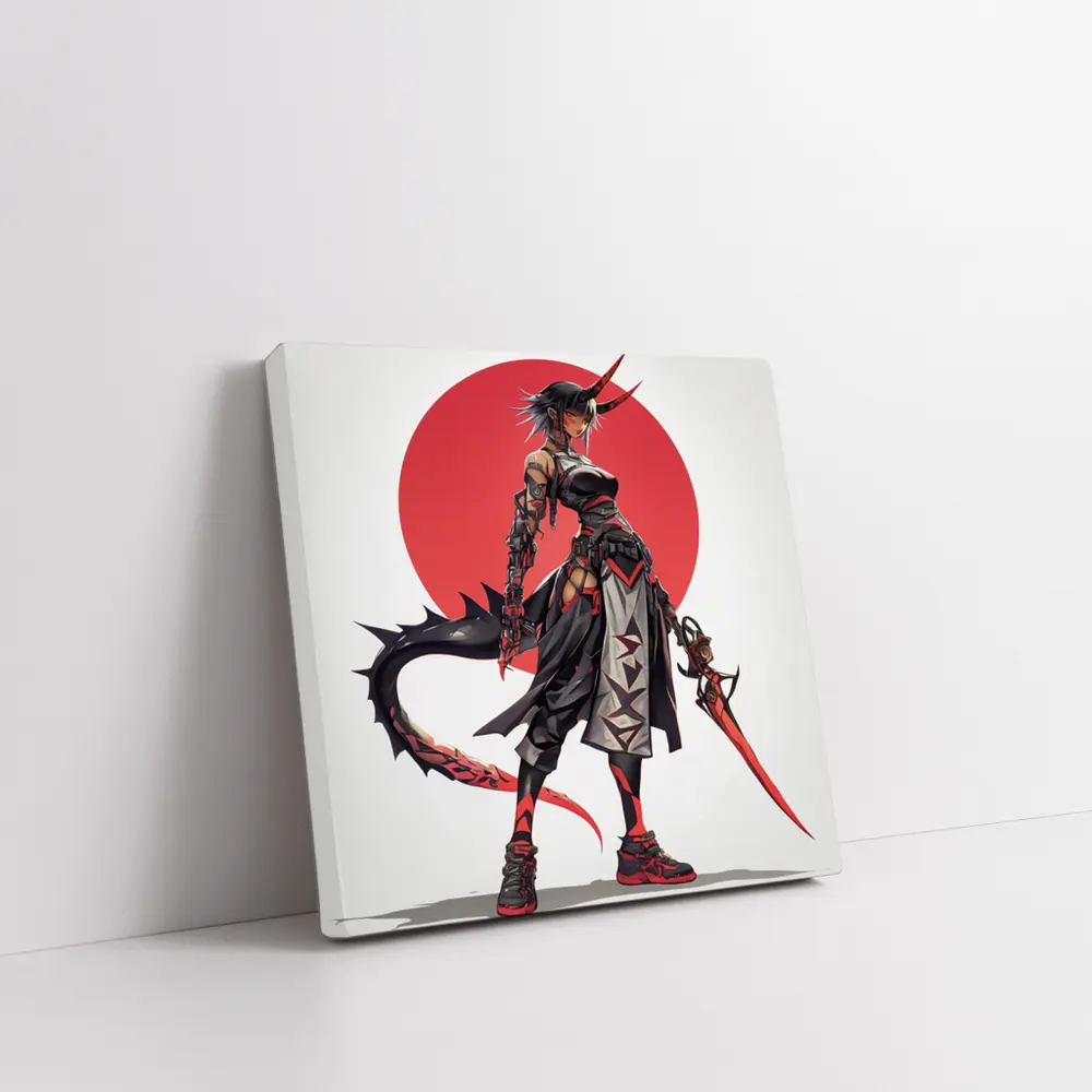 Anime Demon Girl Warrior Red Circle – Wall Art