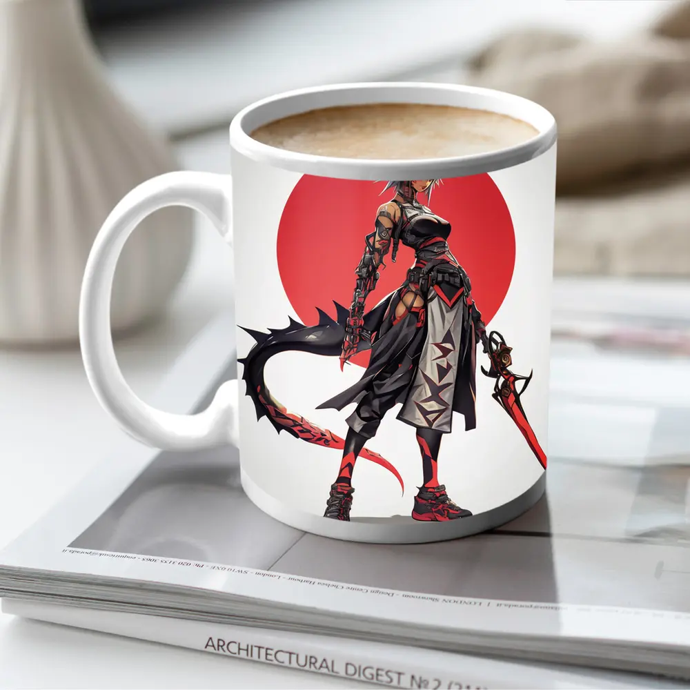 Anime Demon Girl Warrior Red Circle – Mugs