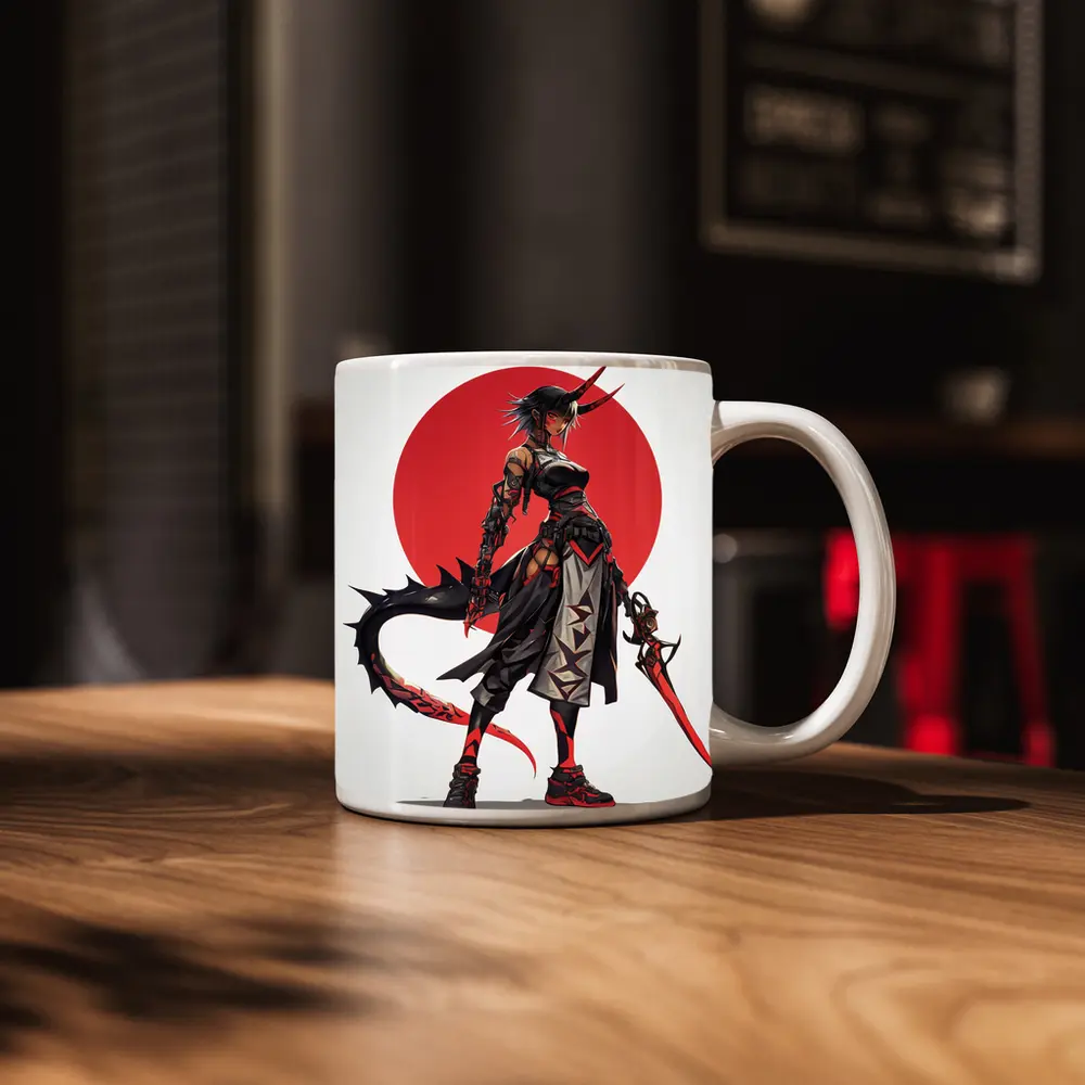 Anime Demon Girl Warrior Red Circle – Mugs