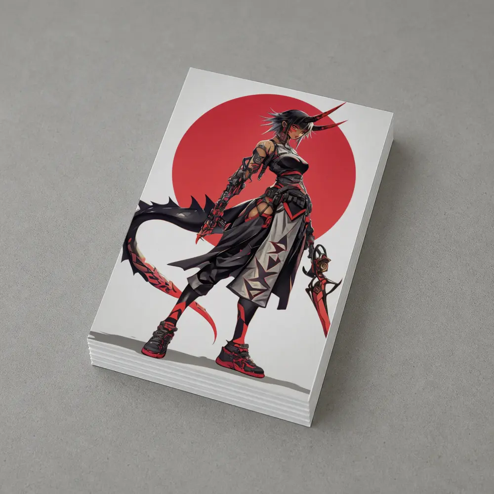 Anime Demon Girl Warrior Red Circle – Postcards