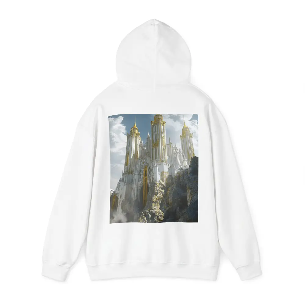White Gold Fantasy Castle Rocky Cliffside – Hoodies