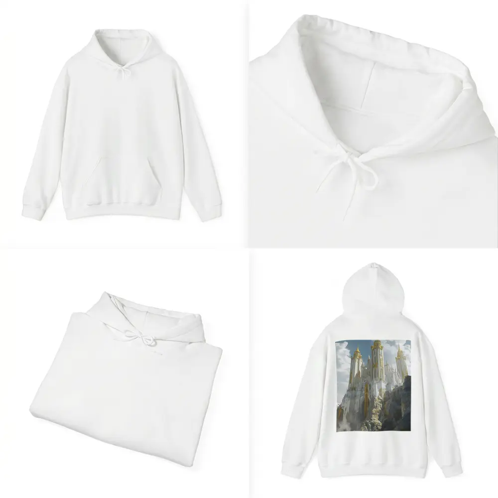 White Gold Fantasy Castle Rocky Cliffside – Hoodies