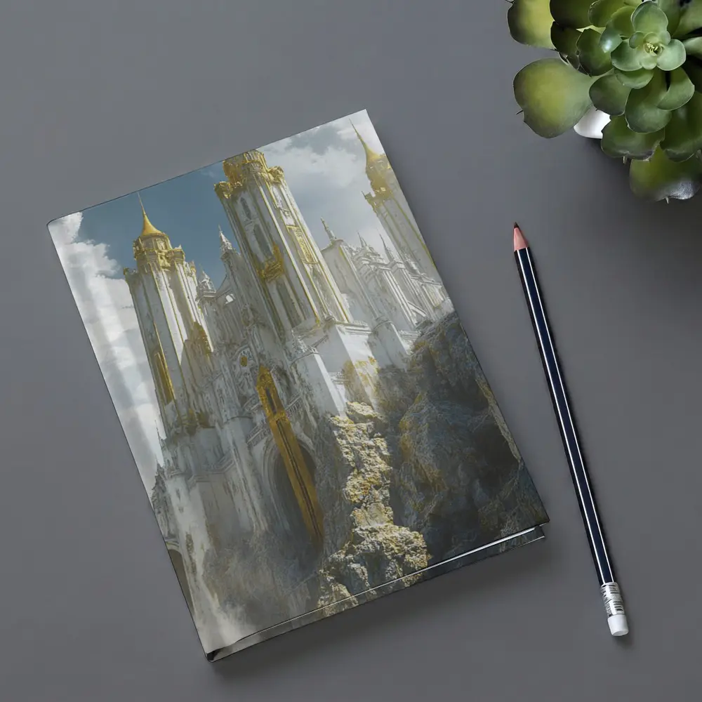 White Gold Fantasy Castle Rocky Cliffside – Notebooks