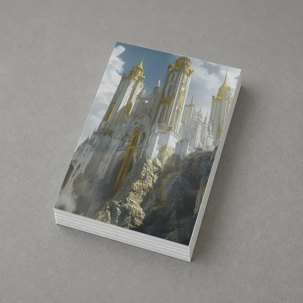 White Gold Fantasy Castle Rocky Cliffside – Postcards