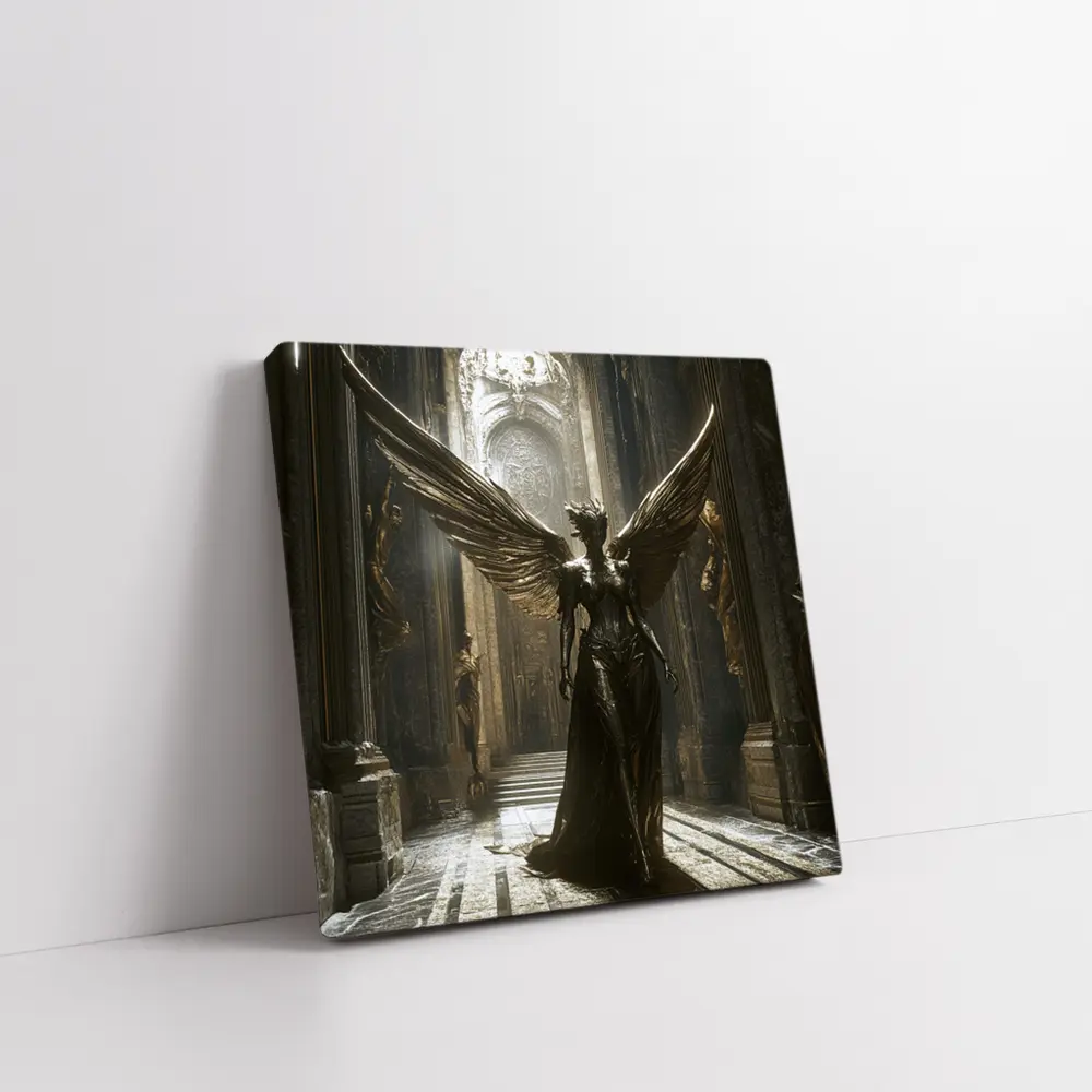 Dark Angel Statue Golden Wings Ancient Hall – Wall Art