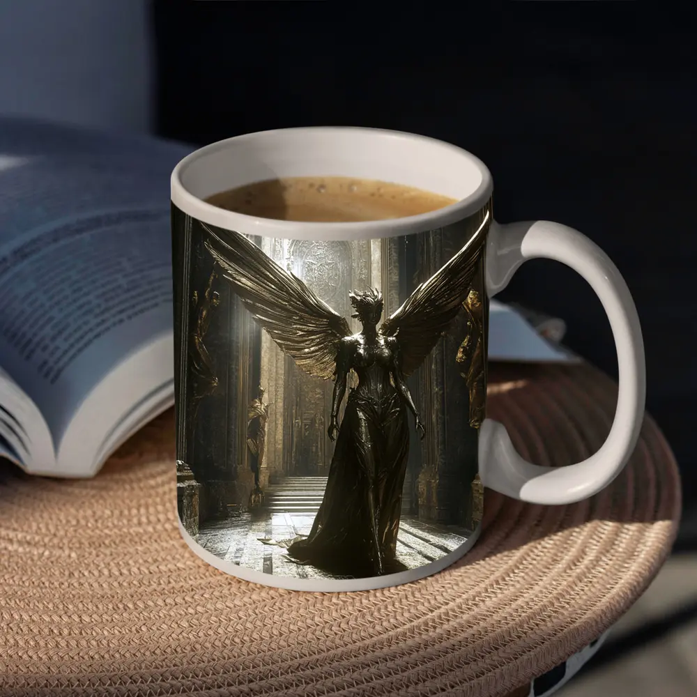 Dark Angel Statue Golden Wings Ancient Hall – Mugs