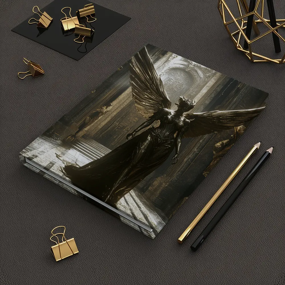 Dark Angel Statue Golden Wings Ancient Hall – Notebooks