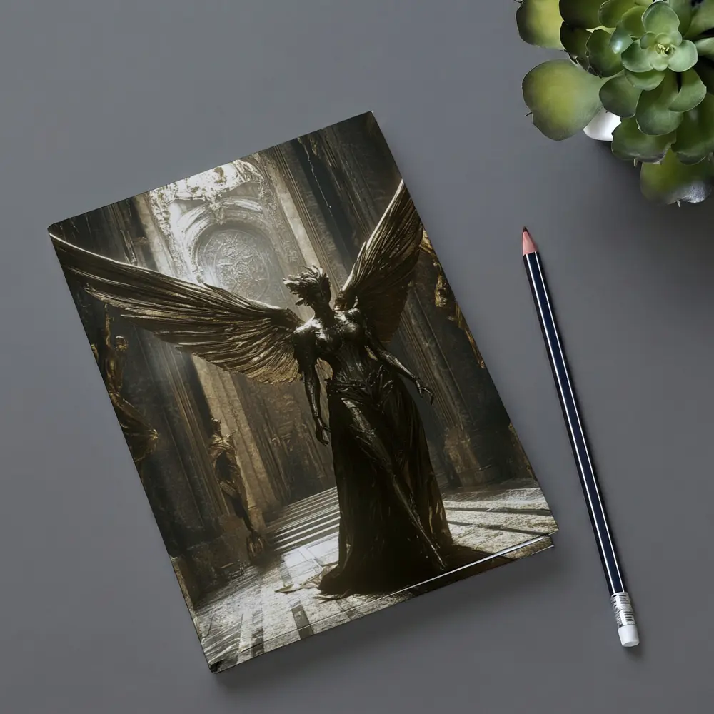 Dark Angel Statue Golden Wings Ancient Hall – Notebooks