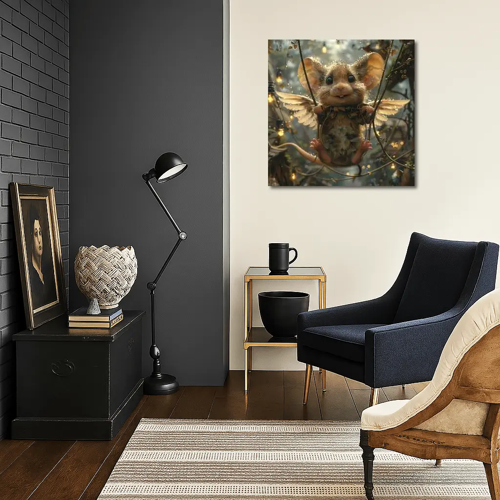 Winged Mouse Swinging Fantasy Forest Lights – Wall Art