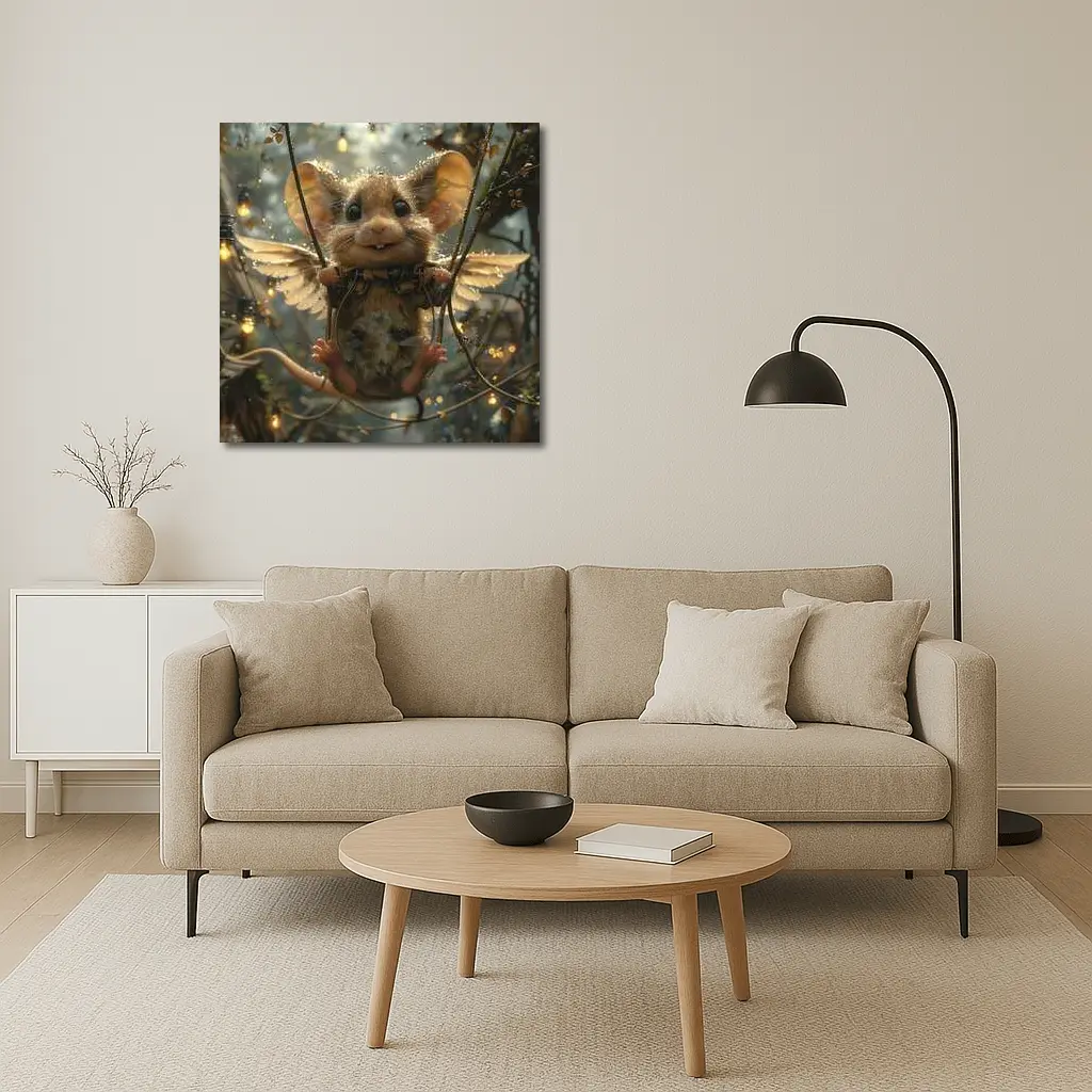 Winged Mouse Swinging Fantasy Forest Lights – Wall Art