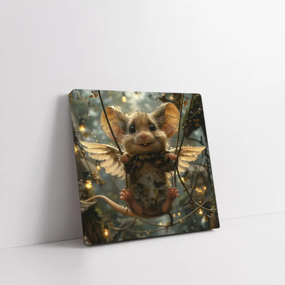 Winged Mouse Swinging Fantasy Forest Lights – Wall Art