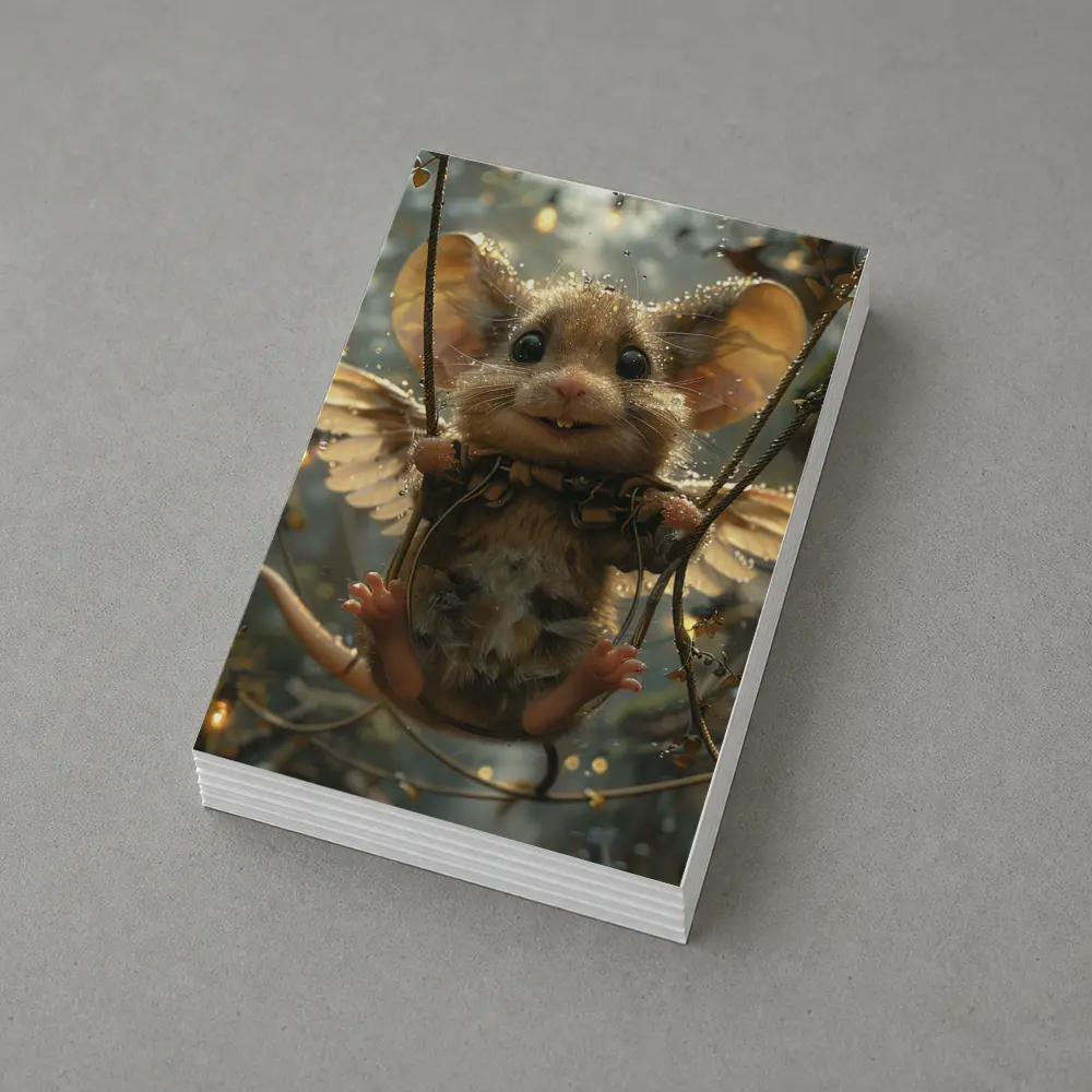 Winged Mouse Swinging Fantasy Forest Lights – Postcards
