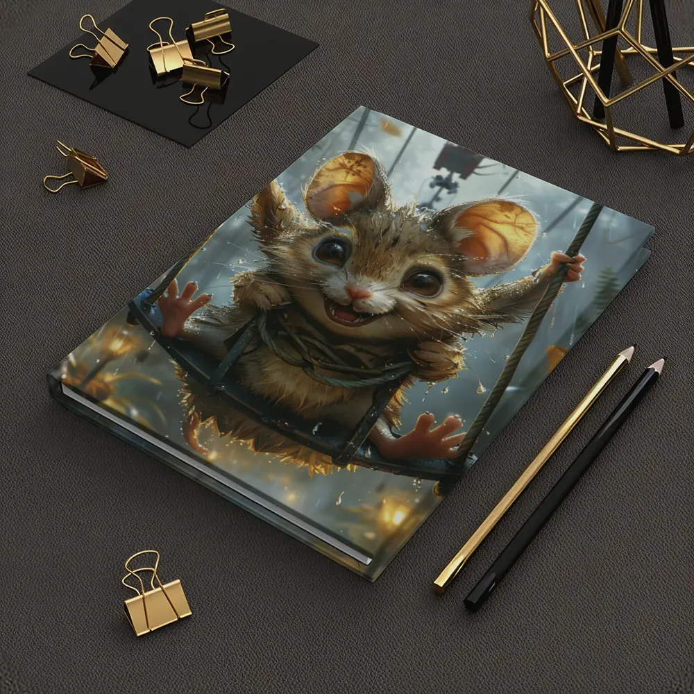 Cute Mouse on Swing Rainy Forest – Notebooks