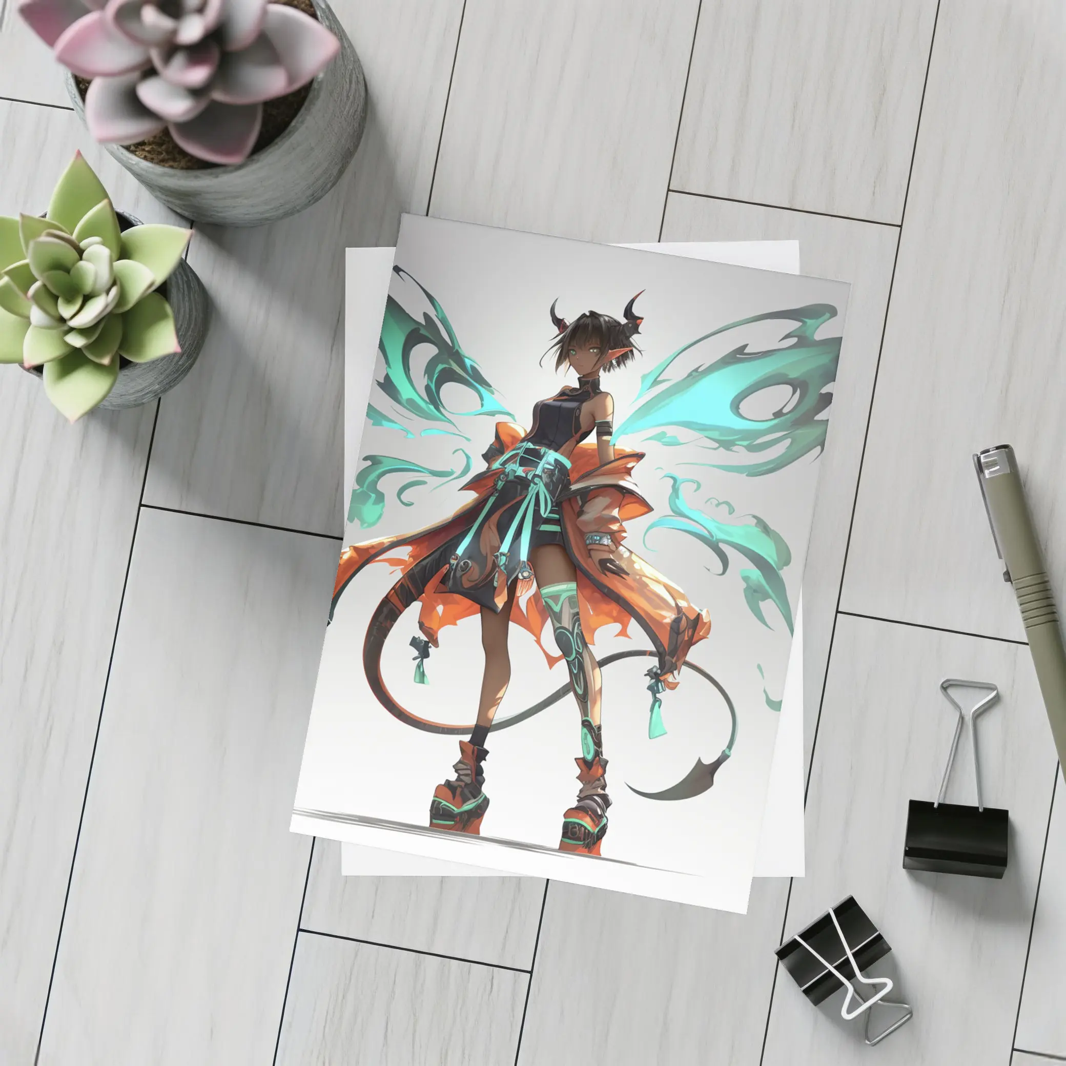 Anime Demon Fairy Girl Dark Fantasy Art – Postcards