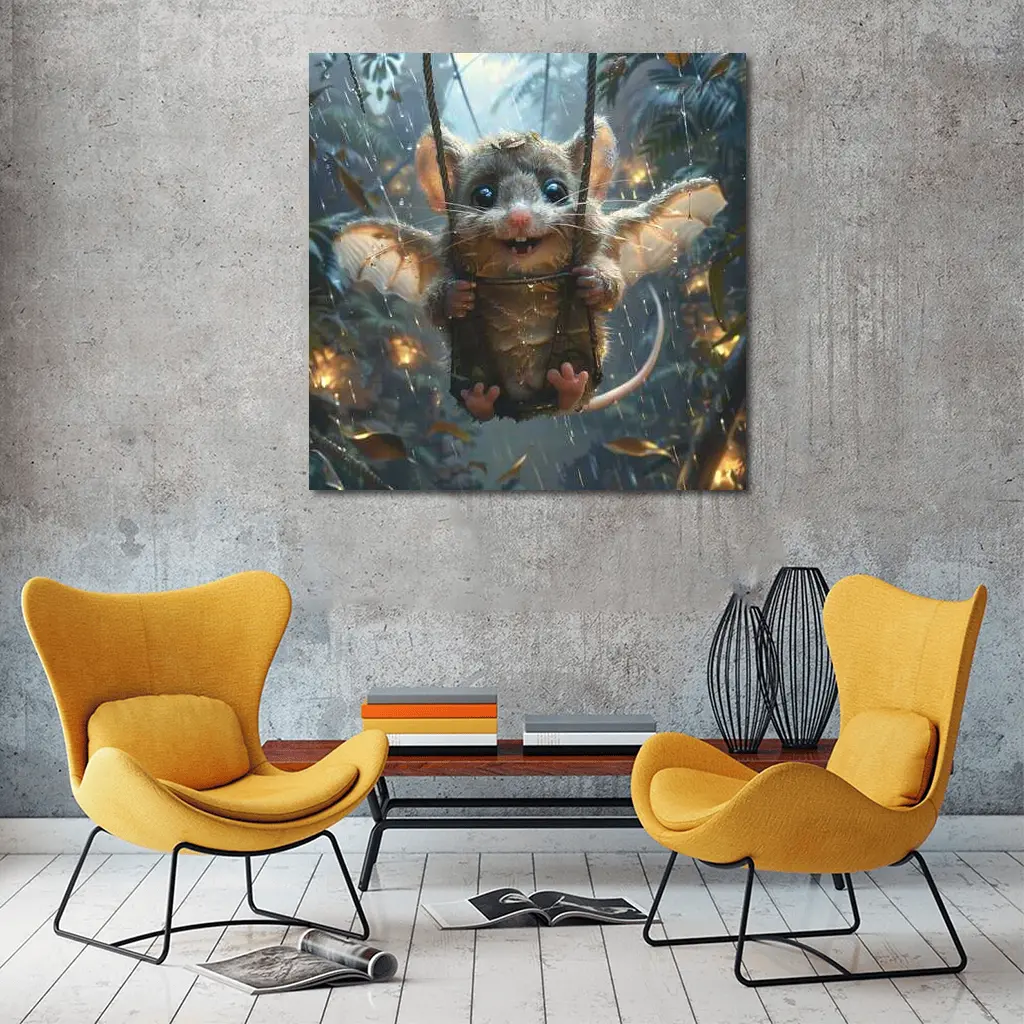 Fantasy Possum On Swing Rainy Forest – Wall Art