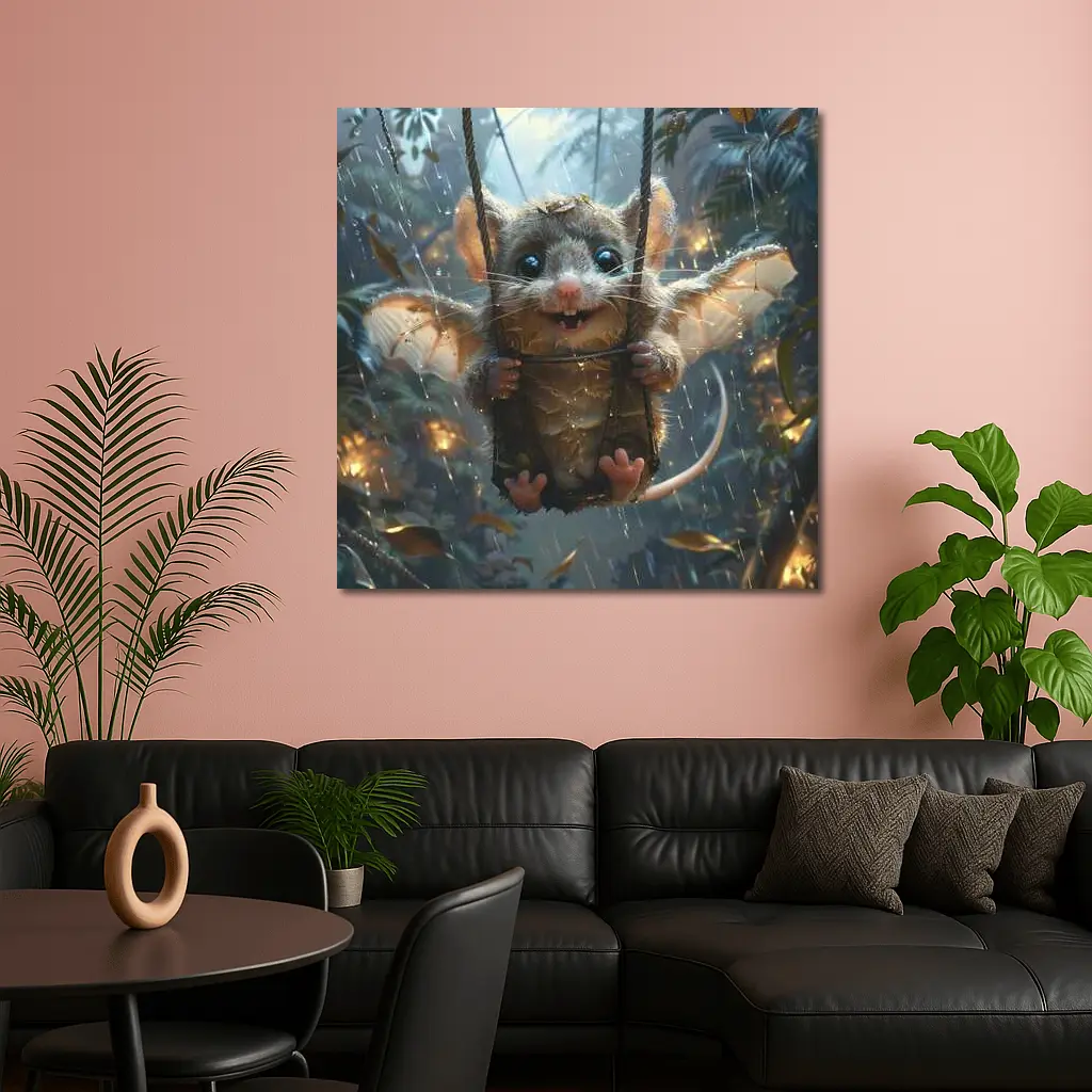 Fantasy Possum On Swing Rainy Forest – Wall Art