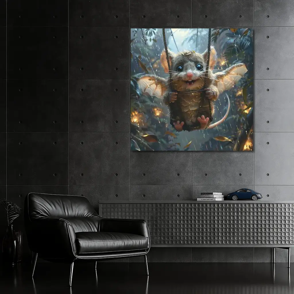 Fantasy Possum On Swing Rainy Forest – Wall Art