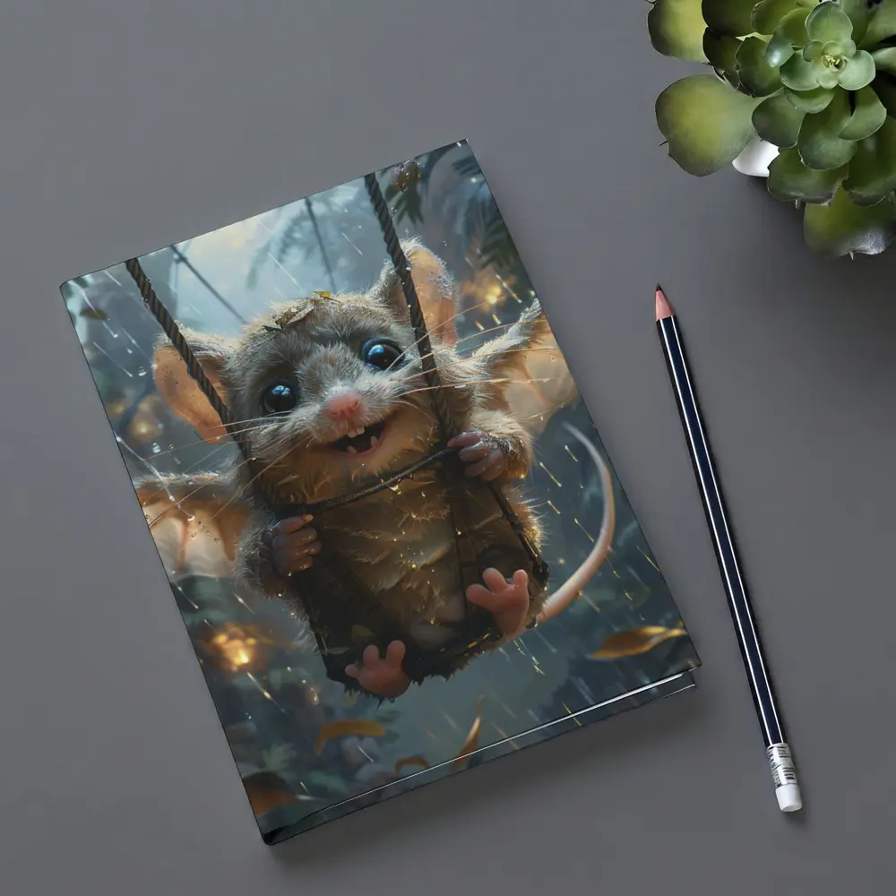 Fantasy Possum On Swing Rainy Forest – Notebooks