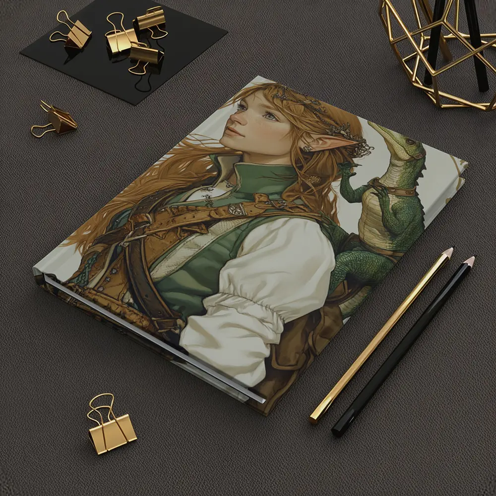 Elf Girl With Dragon Fantasy Art Nouveau – Notebooks