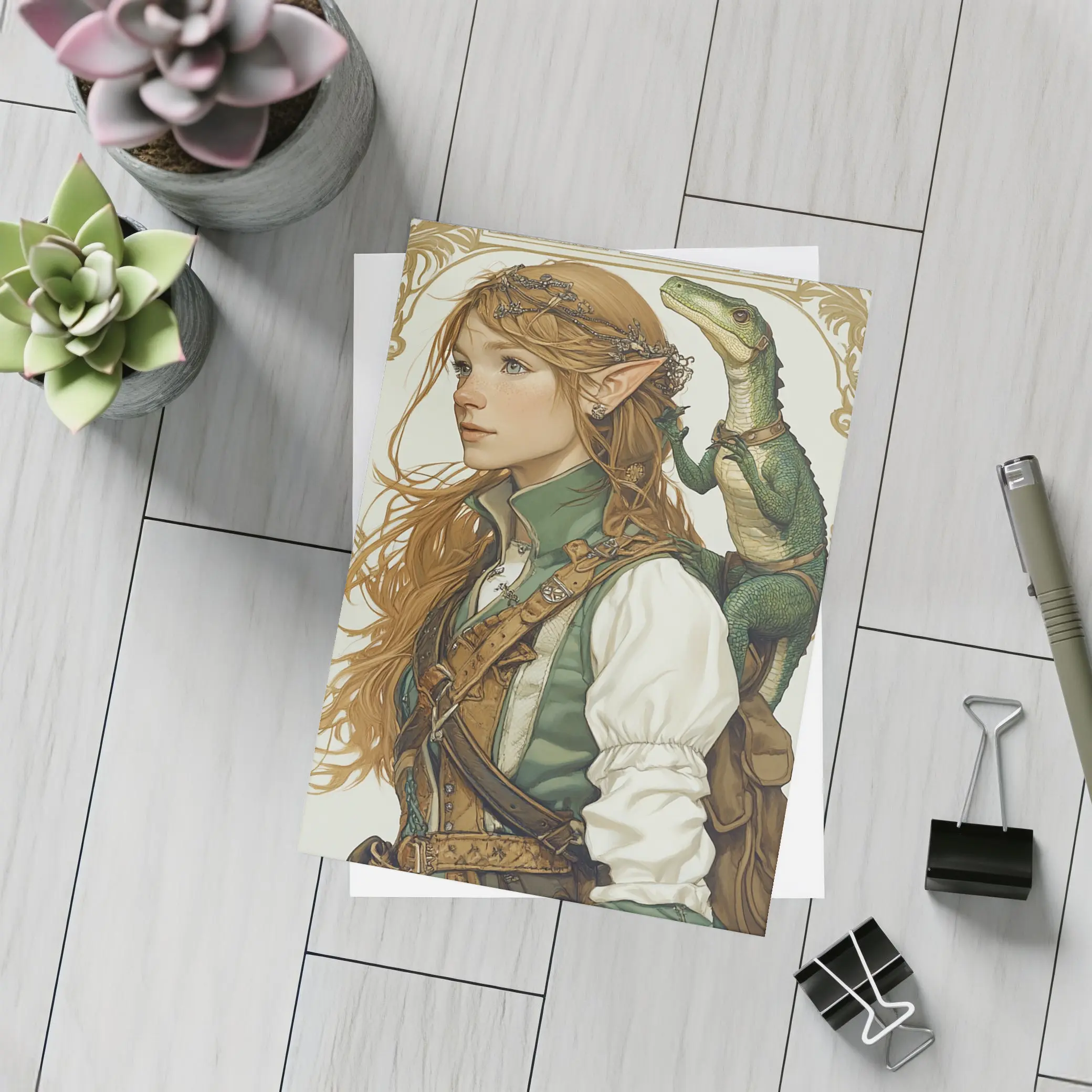 Elf Girl With Dragon Fantasy Art Nouveau – Postcards