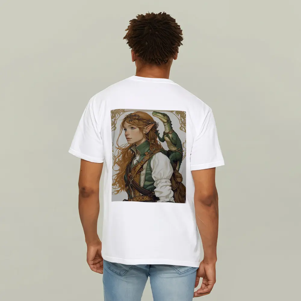 Elf Girl With Dragon Fantasy Art Nouveau – T-Shirts