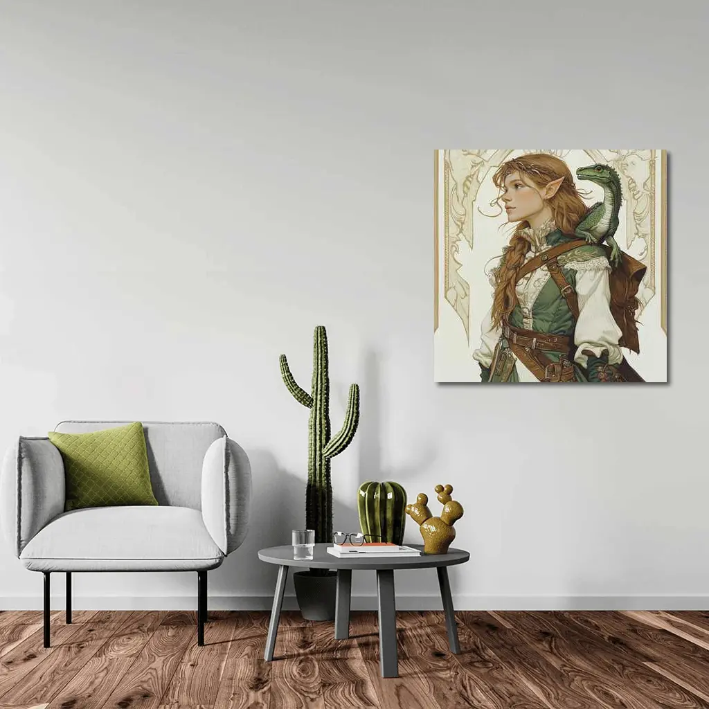 Elf Ranger Girl With Baby Dragon Fantasy Art – Wall Art