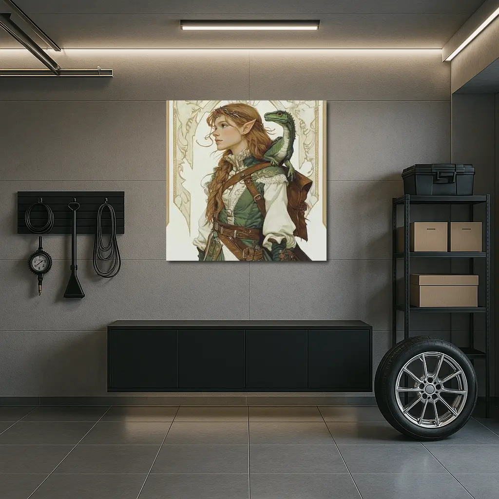 Elf Ranger Girl With Baby Dragon Fantasy Art – Wall Art