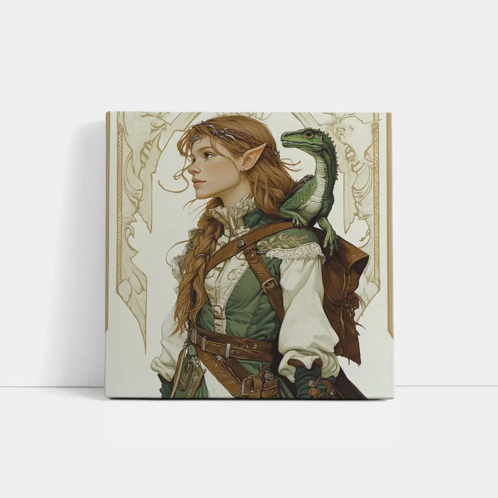 Elf Ranger Girl With Baby Dragon Fantasy Art – Wall Art