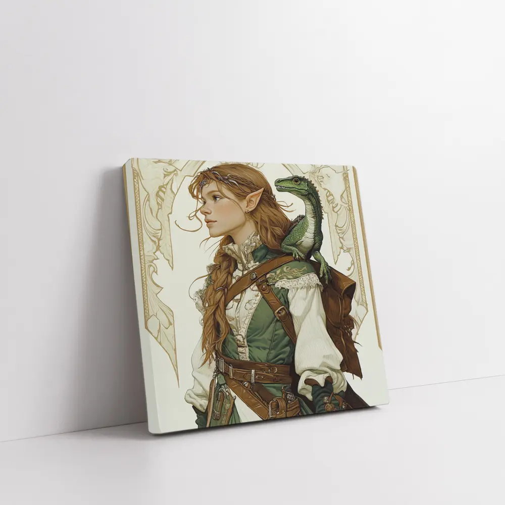 Elf Ranger Girl With Baby Dragon Fantasy Art – Wall Art