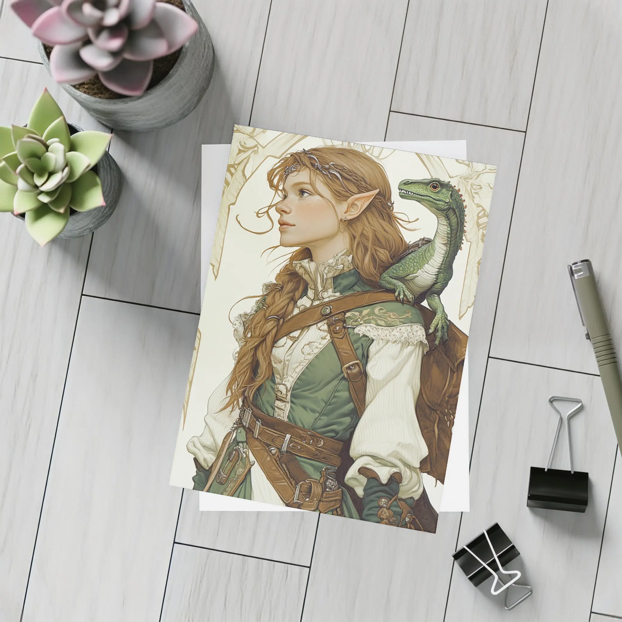 Elf Ranger Girl With Baby Dragon Fantasy Art – Postcards