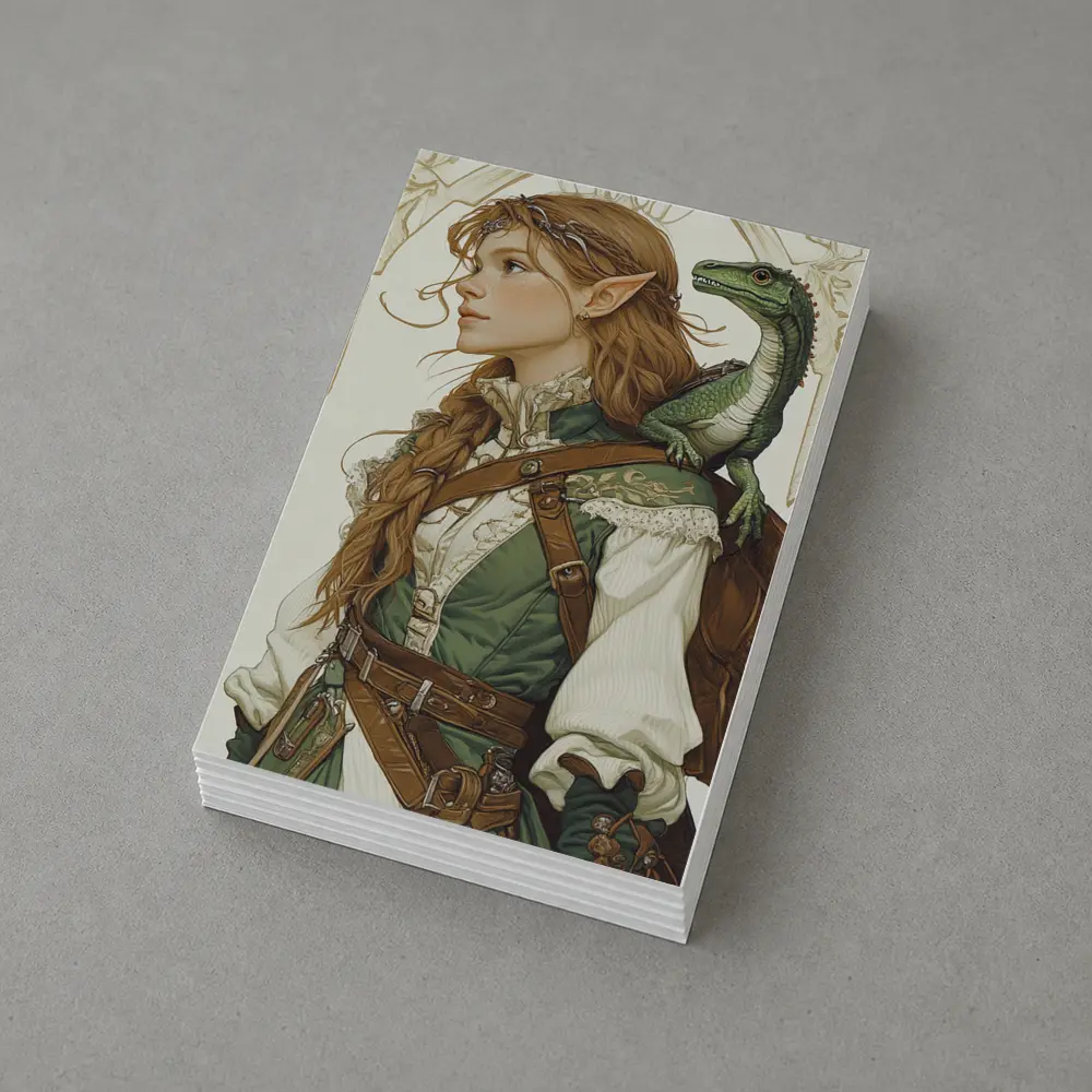 Elf Ranger Girl With Baby Dragon Fantasy Art – Postcards