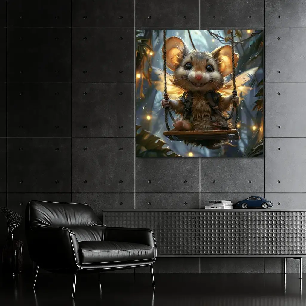 Fantasy Mouse Fairy Swinging In Enchanted Forest – Wall Art