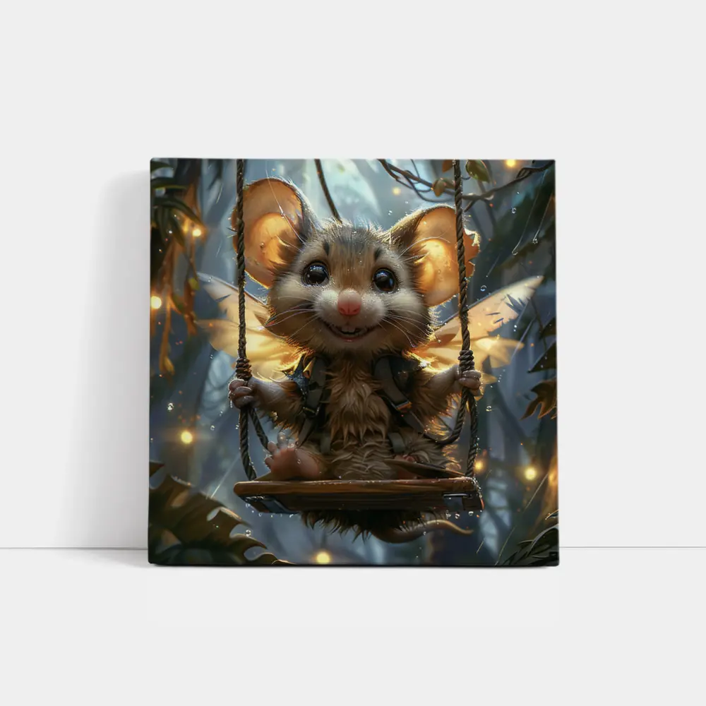 Fantasy Mouse Fairy Swinging In Enchanted Forest – Wall Art
