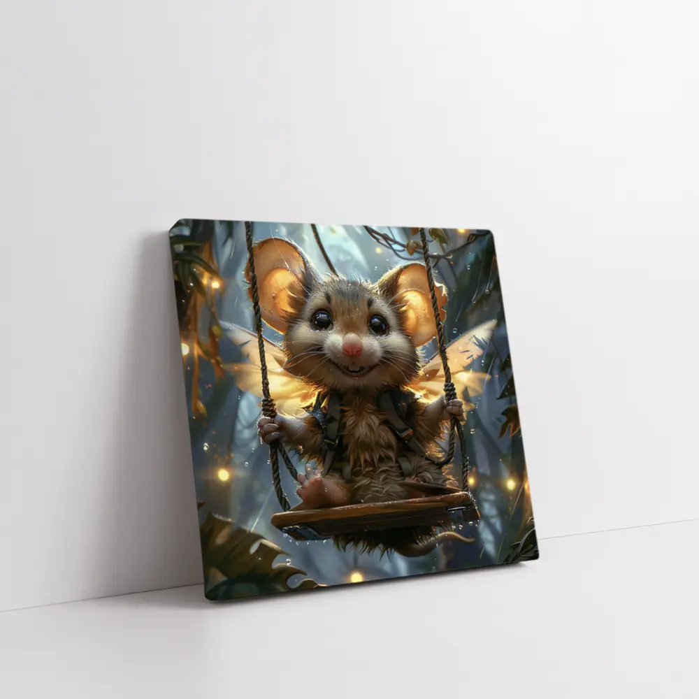 Fantasy Mouse Fairy Swinging In Enchanted Forest – Wall Art