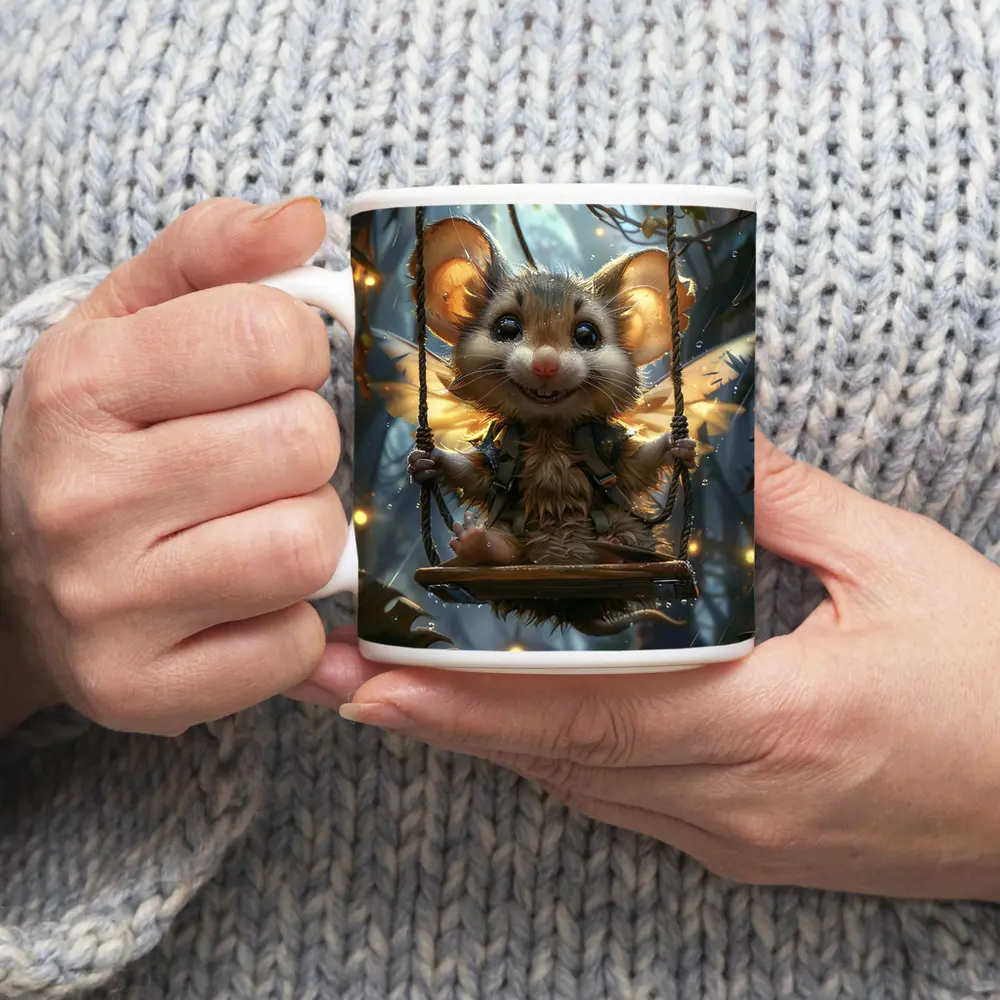Fantasy Mouse Fairy Swinging In Enchanted Forest – Mugs