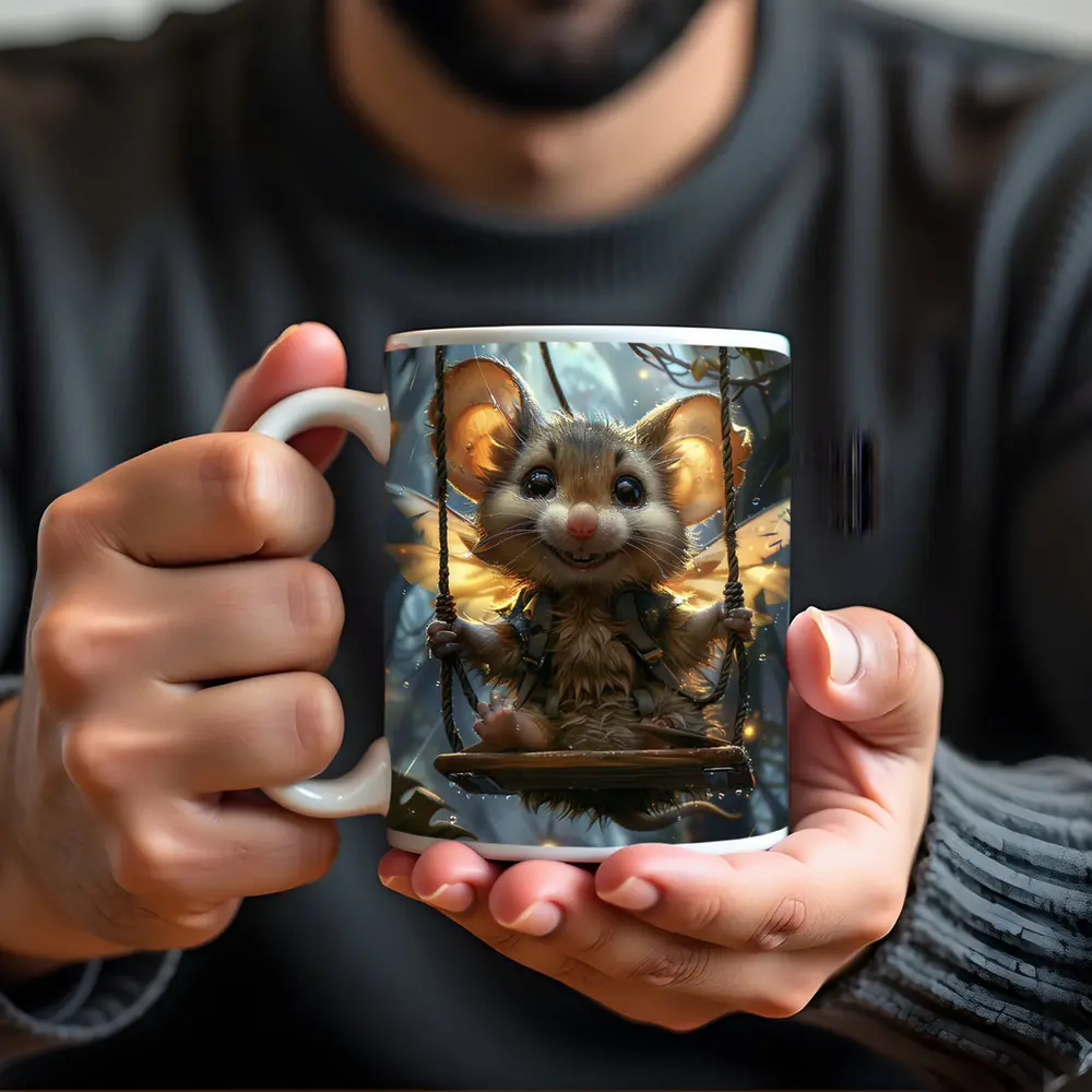 Fantasy Mouse Fairy Swinging In Enchanted Forest – Mugs