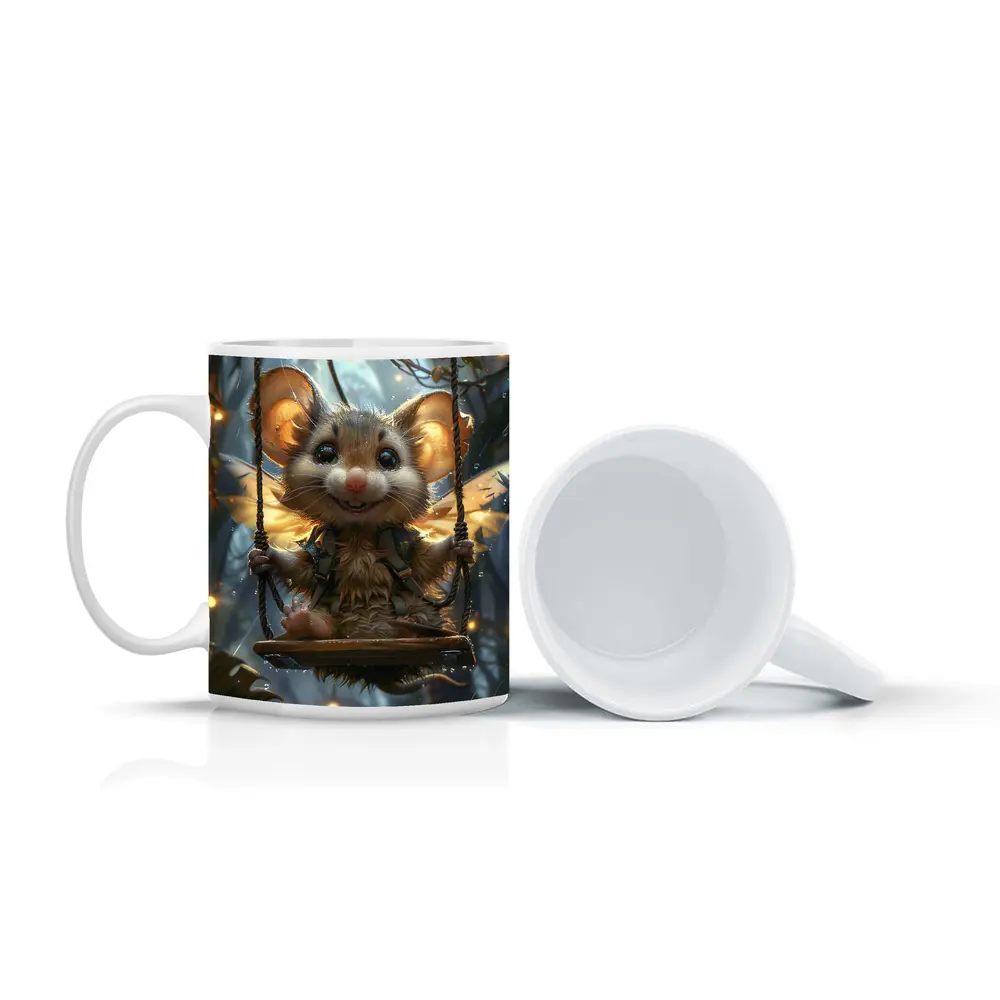 Fantasy Mouse Fairy Swinging In Enchanted Forest – Mugs