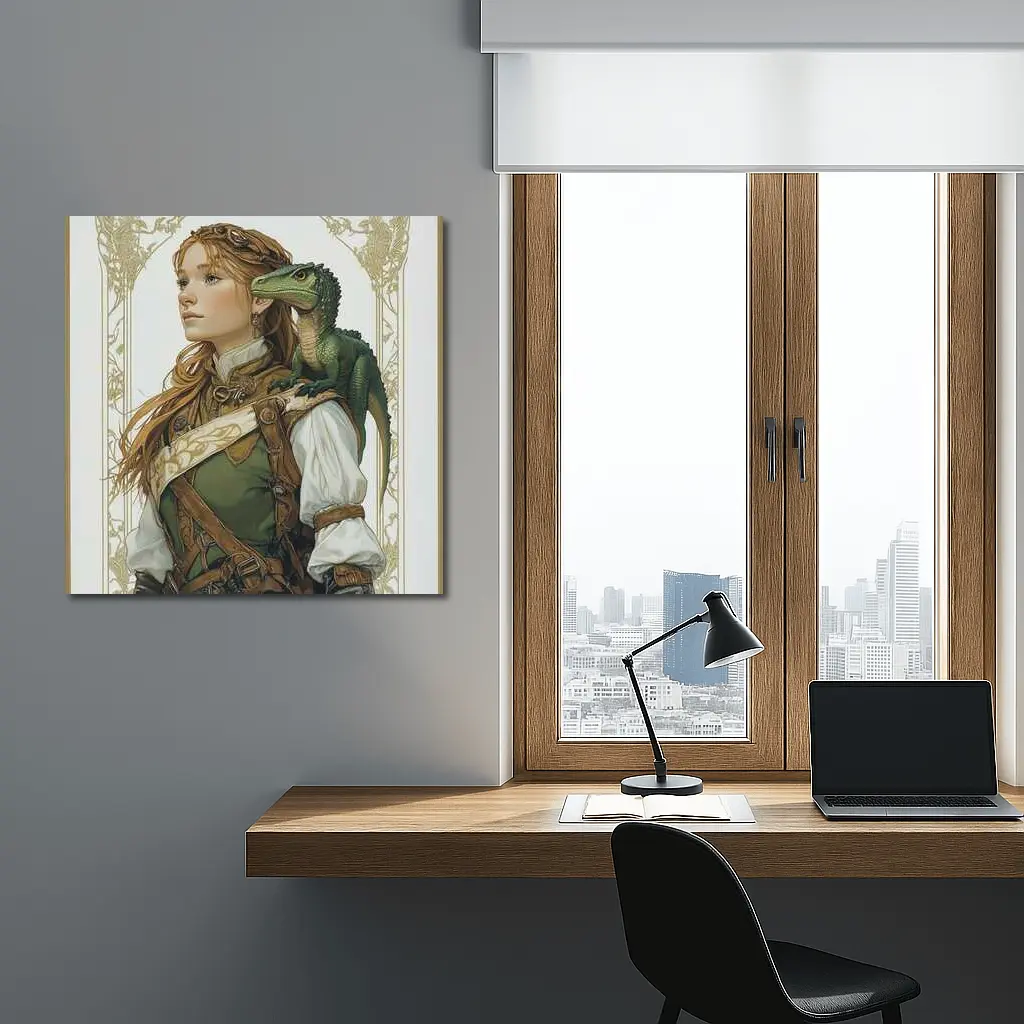 Fantasy Girl with Dragon Art Nouveau Style – Wall Art