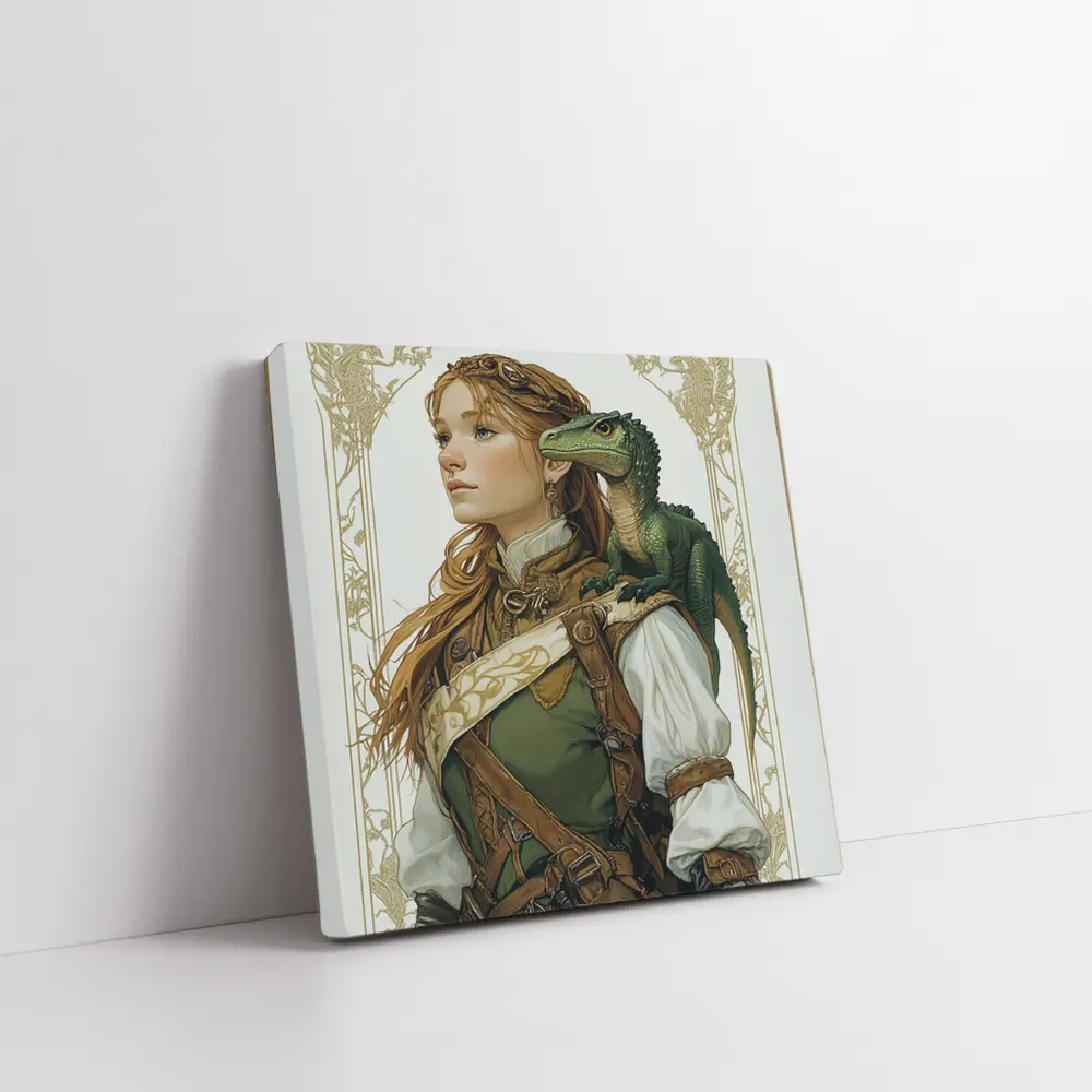 Fantasy Girl with Dragon Art Nouveau Style – Wall Art