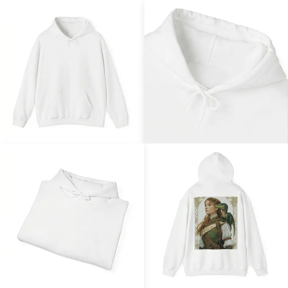 Fantasy Girl with Dragon Art Nouveau Style – Hoodies