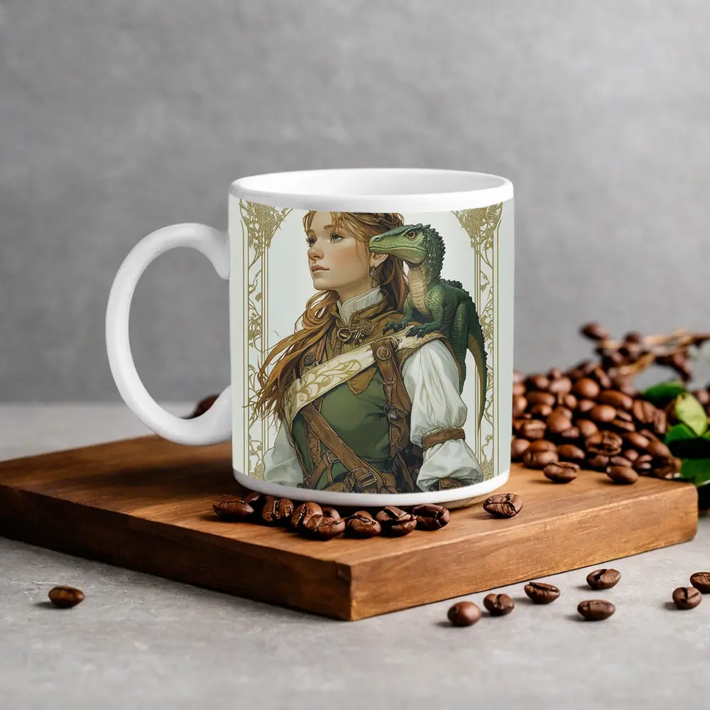 Fantasy Girl with Dragon Art Nouveau Style – Mugs