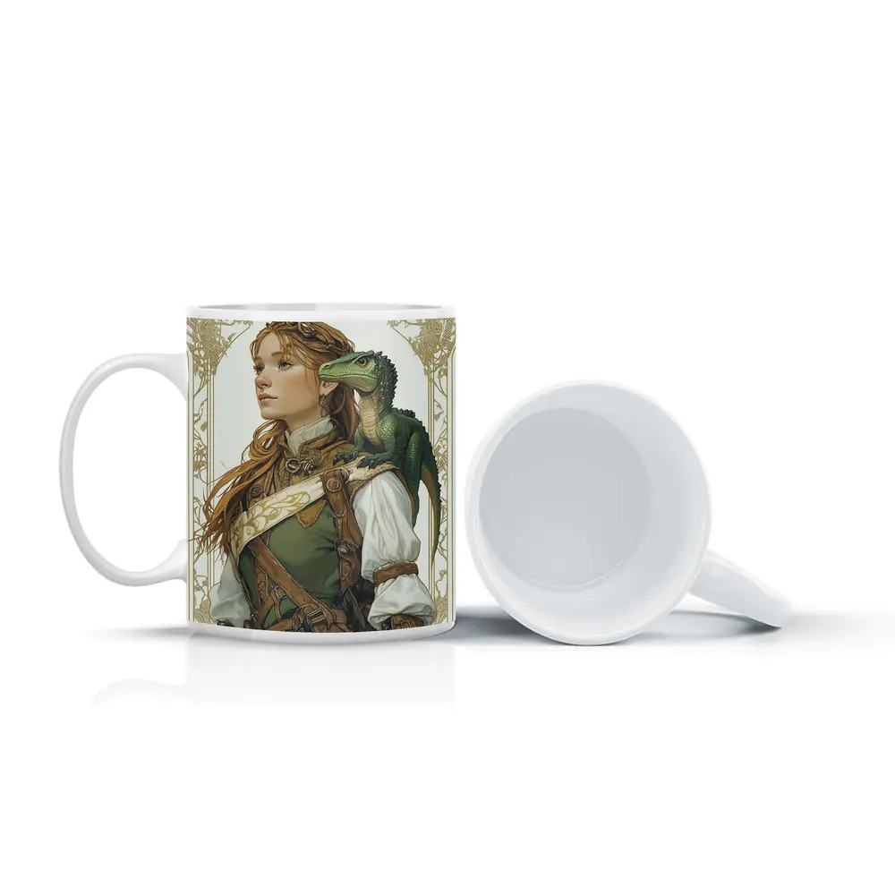 Fantasy Girl with Dragon Art Nouveau Style – Mugs